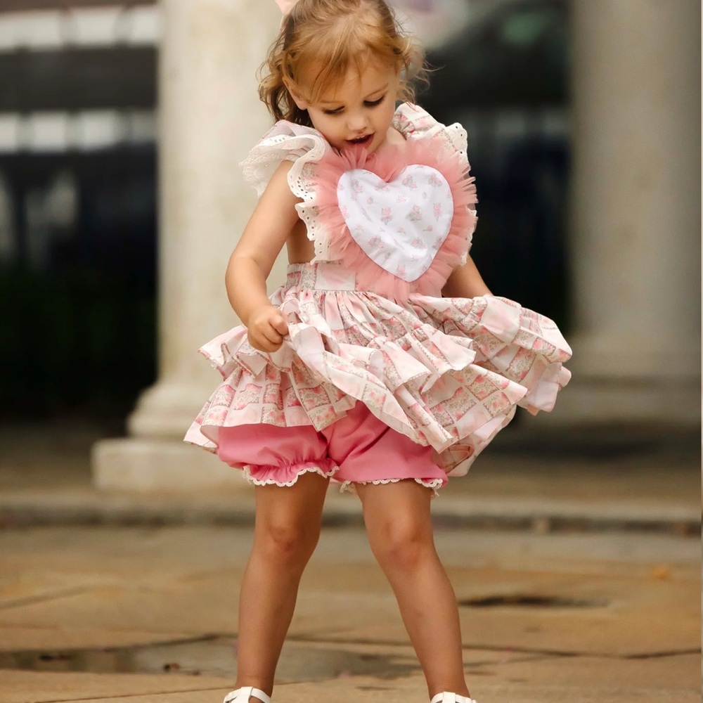 Pink Heart Ruffle Kids Dress